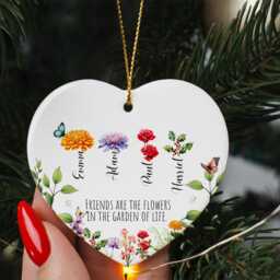 Friends Are The Flowers Ornament, Friendship Quote Gift For Bestie, Ceramic Heart Keepsake, Floral Garden Decor, Christmas Her - thumbnail 3