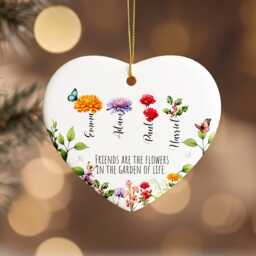 Friends Are The Flowers Ornament, Friendship Quote Gift For Bestie, Ceramic Heart Keepsake, Floral Garden Decor, Christmas Her