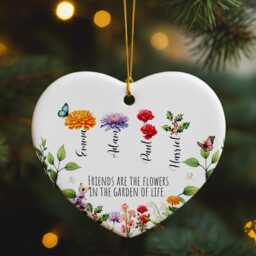 Friends Are The Flowers Ornament, Friendship Quote Gift For Bestie, Ceramic Heart Keepsake, Floral Garden Decor, Christmas Her - thumbnail 4