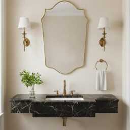 Decorative Brass Mirror - Vanity Bathroom Gold Wall - thumbnail 3