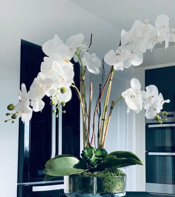 Bestseller Tall Faux Artificial Flat Bowl Willow Orchid Arrangement Leaf Succulent Vase