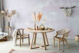 Round Extendable Dining Table Slice Kitchen Boho, Minimalistic, Scandinavian Oak Raw Finish - thumbnail 1