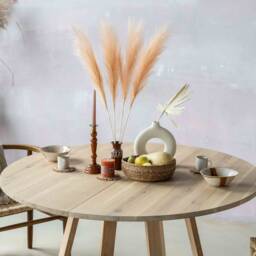 Round Extendable Dining Table Slice Kitchen Boho, Minimalistic, Scandinavian Oak Raw Finish - thumbnail 2