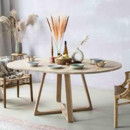 Round Extendable Dining Table Slice Kitchen Boho, Minimalistic, Scandinavian Oak Raw Finish - thumbnail 3