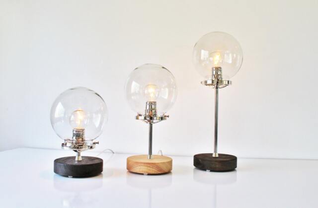 Table Lamp, Industrial Steel, Chrome & Wood Desk Clear Globe Glass Shade, Modern Bootsngus Lighting & Home Decor - image 1
