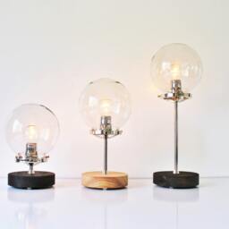 Table Lamp, Industrial Steel, Chrome & Wood Desk Clear Globe Glass Shade, Modern Bootsngus Lighting & Home Decor - thumbnail 3