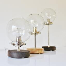 Table Lamp, Industrial Steel, Chrome & Wood Desk Clear Globe Glass Shade, Modern Bootsngus Lighting & Home Decor - thumbnail 2