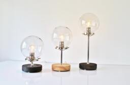Table Lamp, Industrial Steel, Chrome & Wood Desk Clear Globe Glass Shade, Modern Bootsngus Lighting & Home Decor
