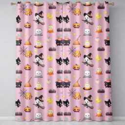 Cute Kawaii Halloween Witch Pumpkin Spider Seamless Pattern Rose Background Readymade Eyelet Ring Top Thermal 100% Blackout Curtains - thumbnail 2