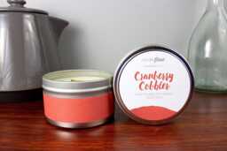 Cranberry Cobbler Soy Candle in 8Oz Tin - Food Scented For Holiday Decor Or Gifting, Wood Cotton Wick