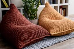 Adult Bean Bag Chair, Knitted Copper Floor Pillow, 100% Handmade, Available in 10 Sizes & 37 Colors, Filled, Ready For Use
