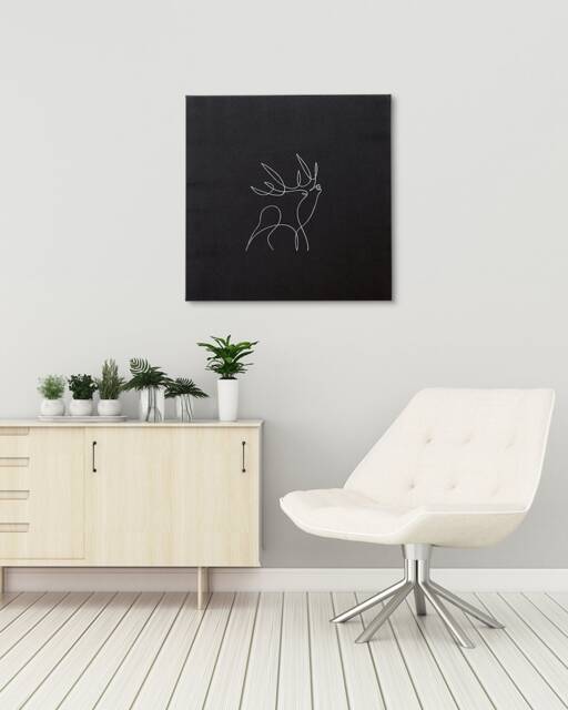 Canvas Poster Deer Single Line Art Embroidery Design Minimalist Decor Black & White Geometric Wall Farmhouse Stiches - image 1