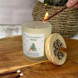 Christmas Candle For Mum, Grandma, Auntie Personalised - Vanilla Scented Festive With Wooden Snowflake Lid Gift Her - thumbnail 2