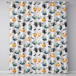 Cute Halloween Ghost Pumpkin Bat Cat Seamless Pattern Dim Grey Background Readymade Eyelet Ring Top Thermal 100% Blackout Curtains - thumbnail 2