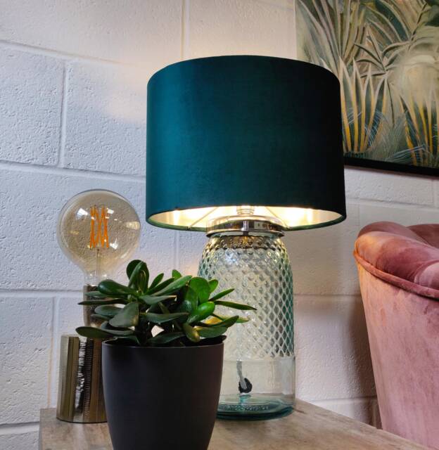 Oval Green Lampshade in Velvet With Silver Lining - image 1
