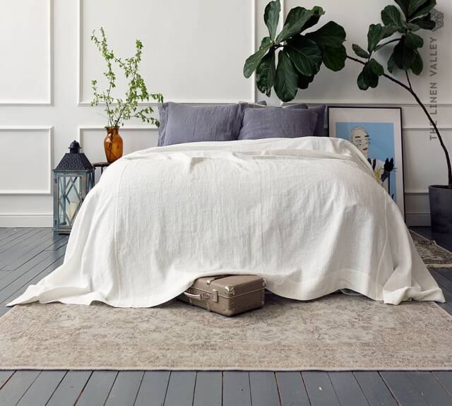 Antique White Linen Bedspread - Off Bedspread-Softened Linen Bed Cover-Quilt- Milk White Cover-Linen Cover Queen King Size - image 1