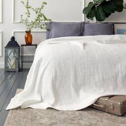 Antique White Linen Bedspread - Off Bedspread-Softened Linen Bed Cover-Quilt- Milk White Cover-Linen Cover Queen King Size - thumbnail 2