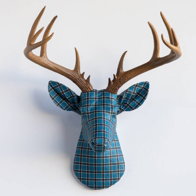 Faux Taxidermy Deer Head Fabric Wall Mount - Decor Thompson Plaid Fad3400/Fad3417 - image 1