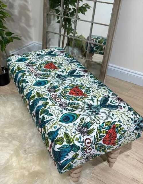 Peacock Green Floral Pattern Ottoman Footstool Storage- Printed Fabric Living Room Footrest Coffee Table - image 1