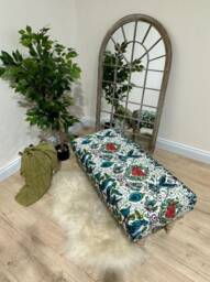 Peacock Green Floral Pattern Ottoman Footstool Storage- Printed Fabric Living Room Footrest Coffee Table - thumbnail 3