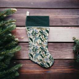 Rifle Paper Co Vintage Garden Peacock Metallic in Cream Fabric Christmas Stocking - thumbnail 2