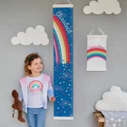 Personalised Rainbow Stars Or Hearts Canvas Height Chart, Kids Growth Chart, Wall Hanging, White, Blue Grey in Feet, Inches & cm's - thumbnail 2