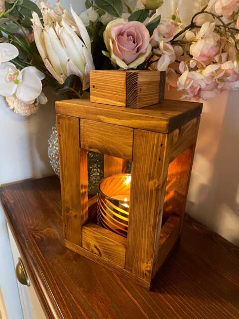 Mini Rustic Wooden Lantern - Handcrafted Candle Holder - image 1