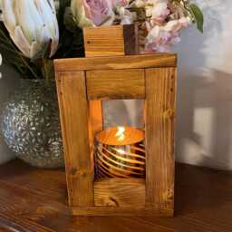 Mini Rustic Wooden Lantern - Handcrafted Candle Holder - thumbnail 2