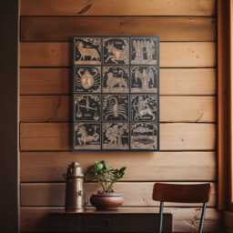Zodiac Engraved Birch Wood Panel - Block Print Style Wall Art, Astrology Sign Illustration, Astrological Decor Gift - thumbnail 2