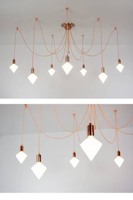 Modern Diamond Chandelier White Led Lamps Blush Rose Gold Copper Swag 7 - Custom Multi Pendant Ceiling - image 1