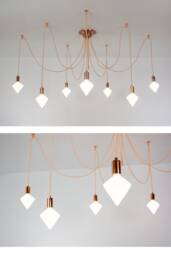 Modern Diamond Chandelier White Led Lamps Blush Rose Gold Copper Swag 7 - Custom Multi Pendant Ceiling