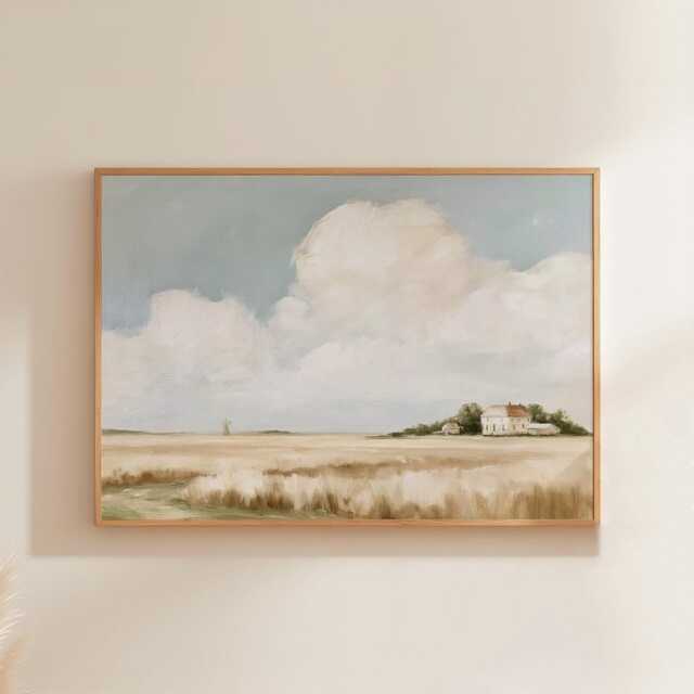 Wheat Field Poster, Windmill Landscape Print, Country Wall Art, Paper - image 1