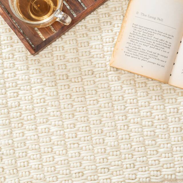 Hand Woven , Handmade Carpet Modern Style New Zealand Wool Indoor Rug. Entryway Or Runner Off White - Therugbasket - image 1