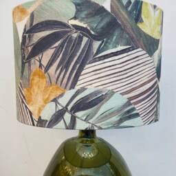 Handmade Olive Green Recycled Glass Table Lamp With Linen Flex - thumbnail 4