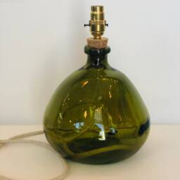 Handmade Olive Green Recycled Glass Table Lamp With Linen Flex - thumbnail 2