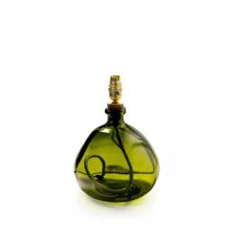 Handmade Olive Green Recycled Glass Table Lamp With Linen Flex - thumbnail 1