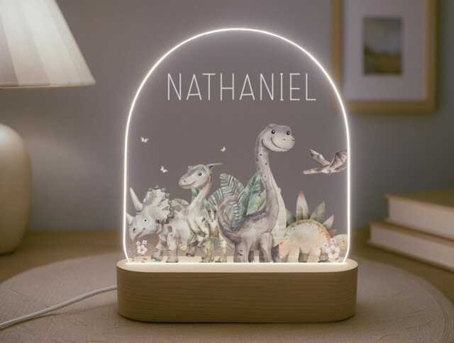 Personalised Children's Dinosaur Night Light - Led Lamp Kid's Decor Boy Girl Gift For Birthday Name Sign Bedroom Nursery - image 1