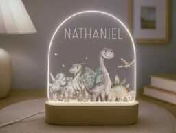 Personalised Children's Dinosaur Night Light - Led Lamp Kid's Decor Boy Girl Gift For Birthday Name Sign Bedroom Nursery