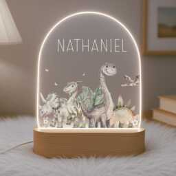 Personalised Children's Dinosaur Night Light - Led Lamp Kid's Decor Boy Girl Gift For Birthday Name Sign Bedroom Nursery - thumbnail 2