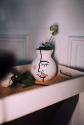 White Bulb Ceramic Matte Abstract Face Vase Art/Painting Home Decor Ornament - thumbnail 3