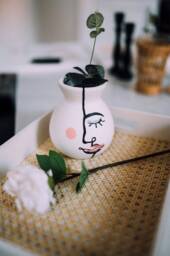 White Bulb Ceramic Matte Abstract Face Vase Art/Painting Home Decor Ornament - thumbnail 1