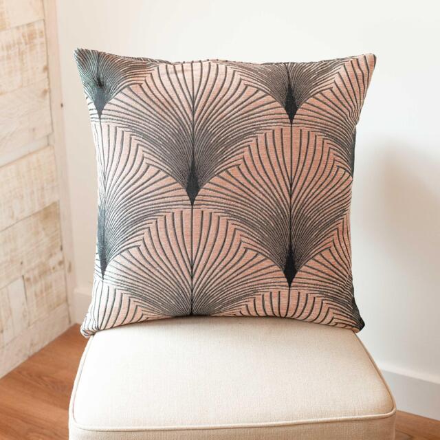 Art Deco Fan Extra-Large Cushion. Blush Pink & Metallic Silver Vintage Design. Luxury Velvet Chenille. 23X23 - image 1