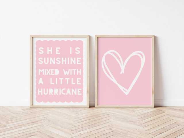 Girls Pink Positive Inspirational Room Prints For Bedroom Or Nursery, She Is Sunshine Mixed With A Little Hurricane - image 1