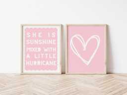 Girls Pink Positive Inspirational Room Prints For Bedroom Or Nursery, She Is Sunshine Mixed With A Little Hurricane - thumbnail 1