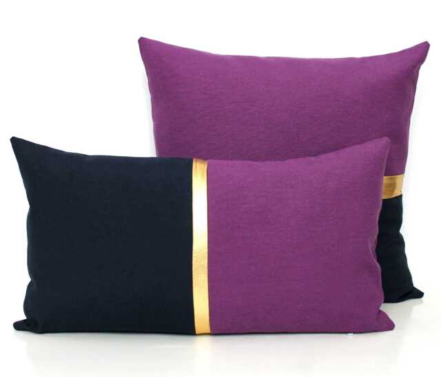 Pillow Cover in Navy Blue, Purple & Metallic Gold, Colorblock Cover, Bedroom, Living Room - All Sizes - image 1