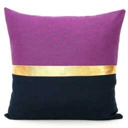 Pillow Cover in Navy Blue, Purple & Metallic Gold, Colorblock Cover, Bedroom, Living Room - All Sizes - thumbnail 3