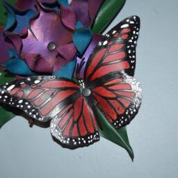 Leather Wall Hanging, 3D Butterfly On A Flower - thumbnail 3