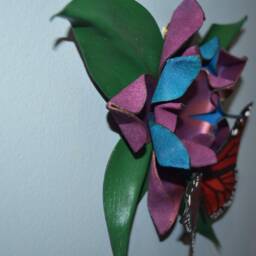 Leather Wall Hanging, 3D Butterfly On A Flower - thumbnail 2