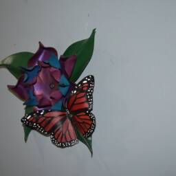 Leather Wall Hanging, 3D Butterfly On A Flower - thumbnail 4