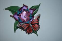 Leather Wall Hanging, 3D Butterfly On A Flower - thumbnail 1